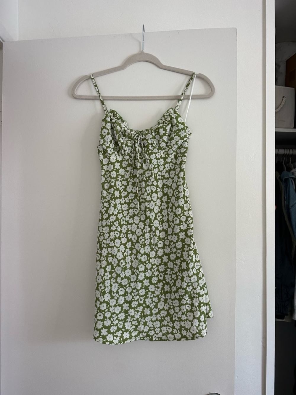 Princess Polly Olive Green Floral Tie-Front Mini Dress